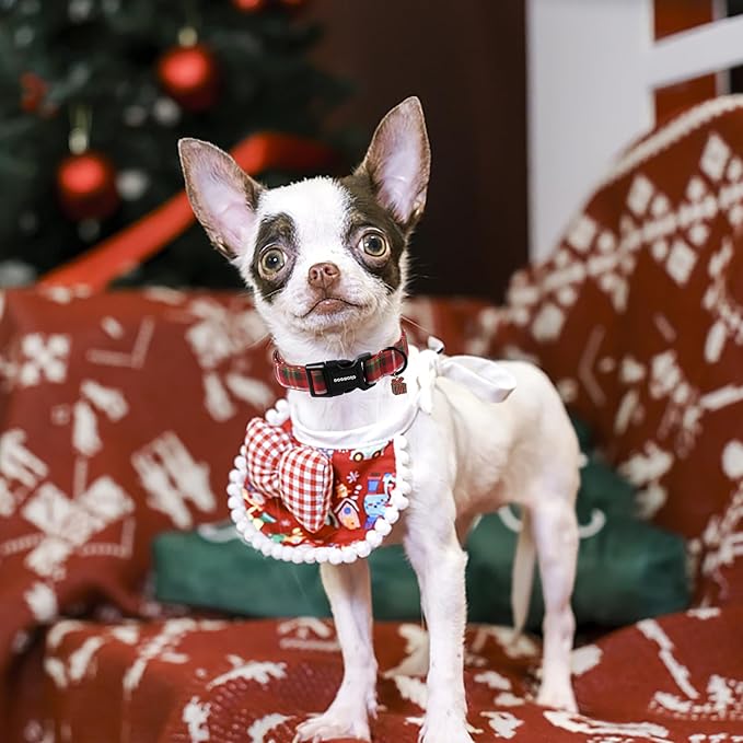 DOGWONG Christmas Plaid Dog Collar, Cute Adjustable Red Collar for Boy and Girl Dogs, Dog Collar with Strong Plastic Buckle for Small Medium Large Dogs,M