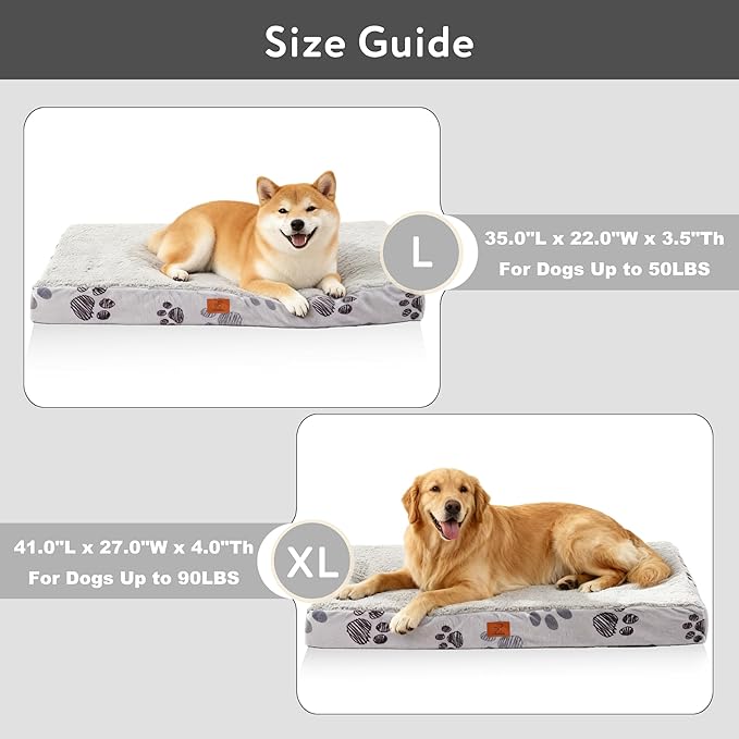 Waterproof Orthopedic Dog Bed for Large Medium Sized Dogs 35x22 Inch - Egg Crate Foam Pet Crate Bed with Removable Washable Cover, Plush Top Anti-Slip Bed Mat, Light Grey