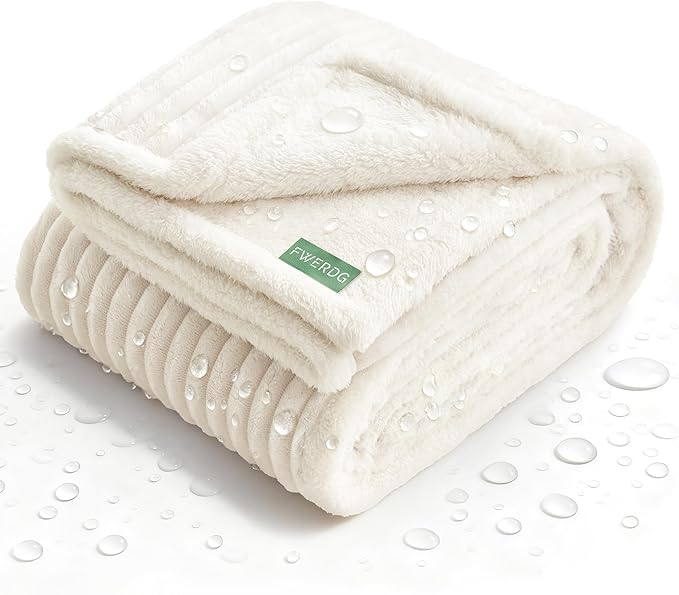 Waterproof Twin Blanket for Bed - Washable Large Dog Blankets for Bed Protector, Thick Cozy Fleece Calming Pet Blankets for Indoors & Outdoors, Cream, 60"x80"