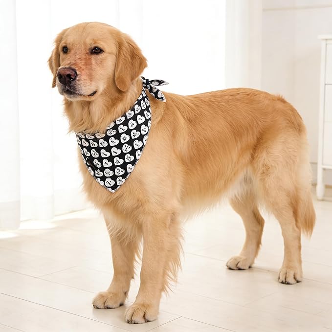 ARING PET Valentine's Day Dog Bandana, Cute Black White Pet Bandanas Scarf Triangle Bibs Handkerchief for Puppy Small Medium Large Boy Girl Dogs-S