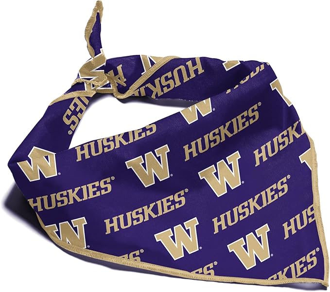 Washington Huskies Officially Licensed Bandana for Dogs and Cats | Fits Pets Great Gift Idea | Easy-to-Tie (Large, 28")
