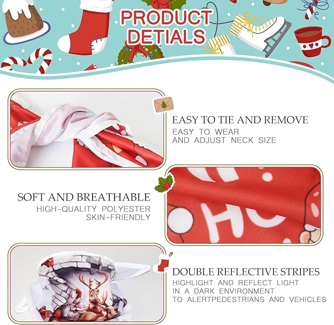 Christmas Dog Bandanas,Reflective Dog Bandana for Night Safety,Adjustable Santa Claus Dog Scarf Triangle Boy and Girl Pet Scarves for Medium Dogs,Red,M