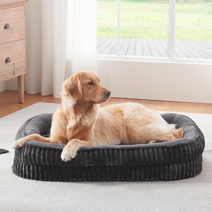 Orthopedic Dog Bed for Extra Large Dogs Breeds, High Density Egg Crate Foam Dog Sofa Beds,Oval Kennel Bed, Pet Couch Bed with Four Sided Bolster, Removable Washable Cover& Non-Slip Bottom