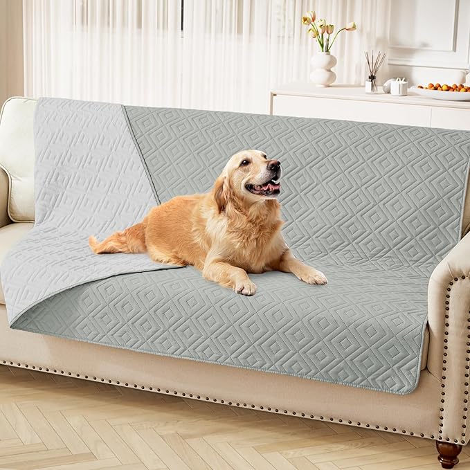hyha Waterproof Dog Blanket, Soft Pet Bed Blankets, Waterproof Sofa Couch Cover for Dogs Washable, Reversible Pet Couch Covers for Sofa Furniture (52x82 Inch, Grey/Light Grey)
