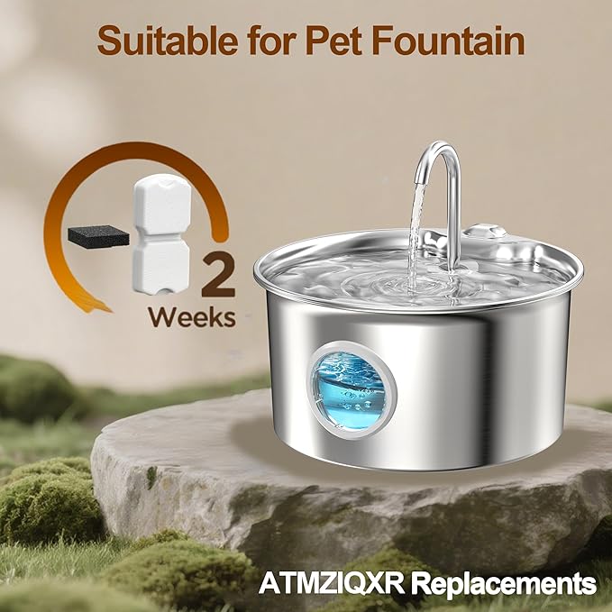 Cat Water Fountain Filters: Cat Fountain Filter Replacement (12 Pcs) - 3 Months Set of Replacement Filters for ATMZIQXR Pet Fountains S18 - Contains 6 Carbon Filters + 6 Sponges Filters