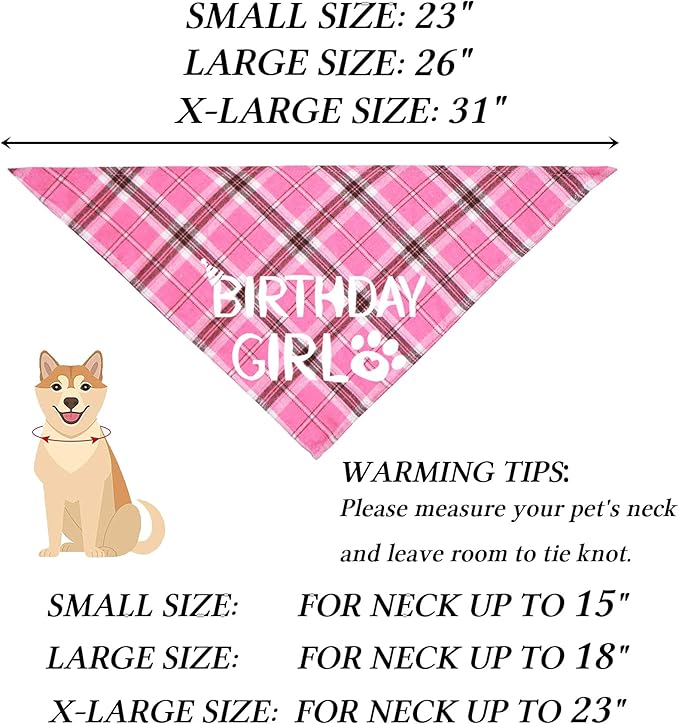 STMK Dog Birthday Outfits, Multi Size Dog Birthday Hat Dog Birthday Girl Bandana Bow Tie Birthday Numbers for Medium Large Dogs Pets (Pink, Large)