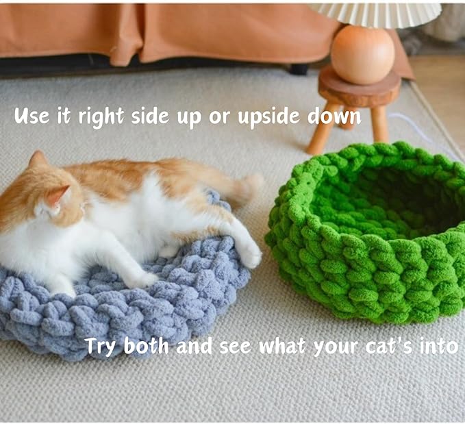 Cat Nest Bed - Premium Self Warming Handwoven Washable Extra Soft Round Cave House for Indoor Kitten & Kitty, Small & Large (MapleLeaf Red,Medium)