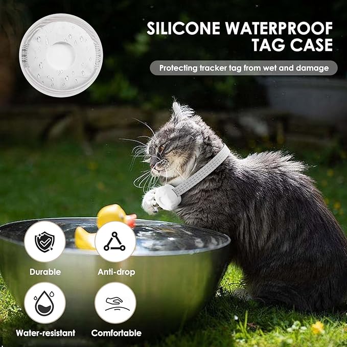 Cat Tracker, GPS Tracker Compatible with Apple Find My App(Only iOS), Waterproof Cat Trackers Collar with Bell and Safety Elastic Buckle, No Monthly Fee Pet Tracker, Up to 1-Year Battery, White