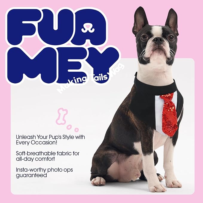 FUAMEY Dog Tie Bandanas,Formal Dogs Wedding Tuxedo Attire Puppy Collar with Ties Birthday Puppy Costume Adjustable Party Ball Tux,Doggies Valentines Cosplay for Small Medium Large Pet L