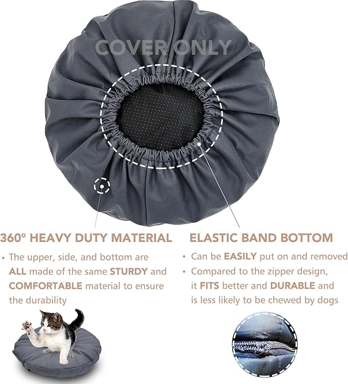 Dog Bed Cover Waterproof Replacement Machine Washable Covers for Dog Bed Heavy Duty Scratch Resistant Mattress Protector Pet Bed Round 30x30 Inch Cover Only