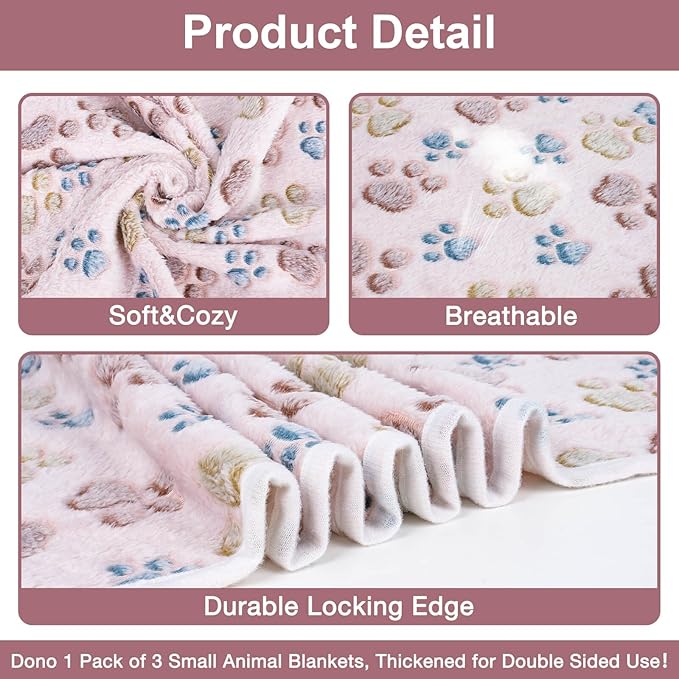 Dono 1 Pack 3 Blankets Soft Fluffy Paw Print Pattern Fleece Pet Blanket Warm Sleep Mat Puppy Kitten Blanket Doggy Mat Paw Print for Animals-23 * 16in
