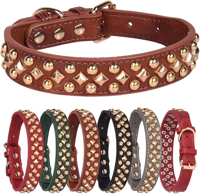 Spiked Dog Collar Soft Pu Leather Mushrooms Rivet Spike Studded Puppy Adjustable Pet Collars for Small Breeds (S, Grey3)