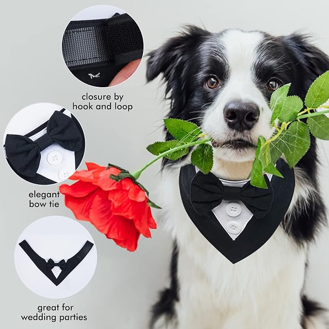 FUAMEY Dog Tuxedo for Large Dogs,Dog Formal Suit Dogs Attire Pet Bow Tie Puppy Party Costumes Cat Tux Outfits Pets Bandana Cosplay Adjustable Bowties Wedding Birthday Valentines Black L