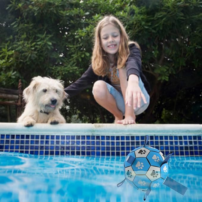 Durable Rope Tug Soccer Ball Dog Toy - Water Floating, for Small Medium Dogs (Blue, 8 Inch)