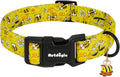 Yellow Dog Collar for Medium Dogs, Spring & Summer Theme Medium Dog Collars Featuring Bee Pollinating White Flowers Pattern, Adjustable Cotton Collar for Girl Boy Dogs -M