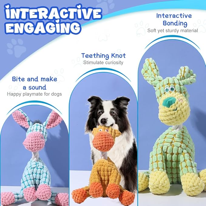 2025 New Dog Toys, Indestructible Plush Dog Toy, Dogs Toys for Aggressive Chewers, Dogs Squeaky Chew Toy for Indoor Pups Teething (Blue 1pcs)