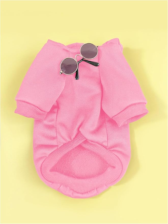 QWINEE 3Pcs Dog Hoodie Cat Apparel Dog Custume Set with Necklace and Sunglasses Pet Clothes for Puppy Small Medium Dogs Cats Light Pink X-Large