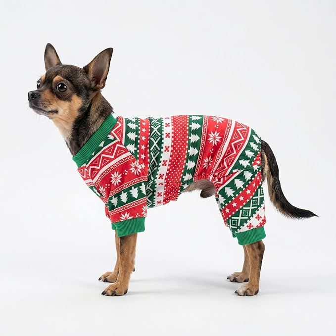 Fitwarm Dog Christmas Outfit, Dog Pajamas, Dog Winter Clothes for Small Dogs Boy Girl, Pet Ugly Sweater, Cat Costume, Red Green, Large