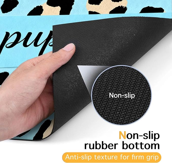 Puppy Feeding Mat 20x12 inch Blue Leopard Print Dog Bowl Placemat Non Slip Mat for Pet Food and Water Small Dog Feeding Area Indoor Puppy Food Station Pet Meal Mats for Kitchen Floor Use