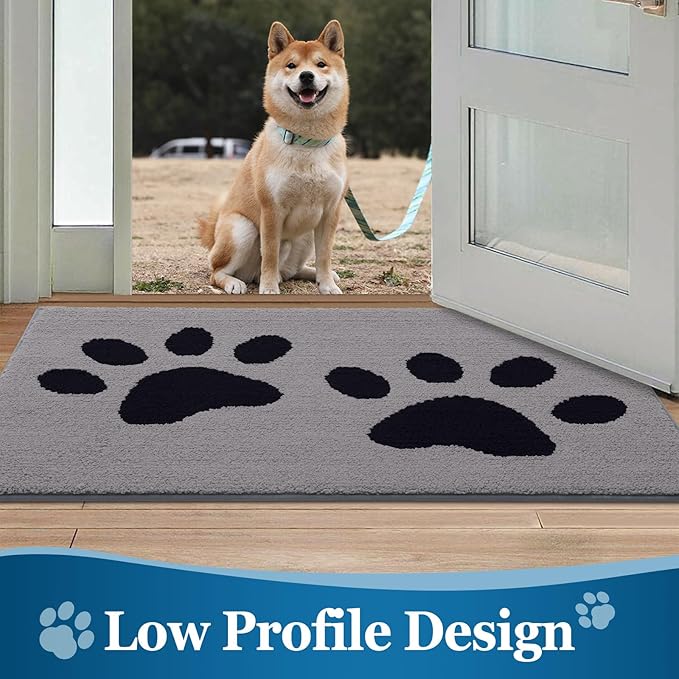 Buganda Dog Door Mat for Muddy Paws, Absorbent Dirt Trapper Washable Indoor Doormats, Non Slip Low-Profile Mud Mat for Dogs, Front Entrance Doormat for Inside Floor (59x35 Inches, Grey)