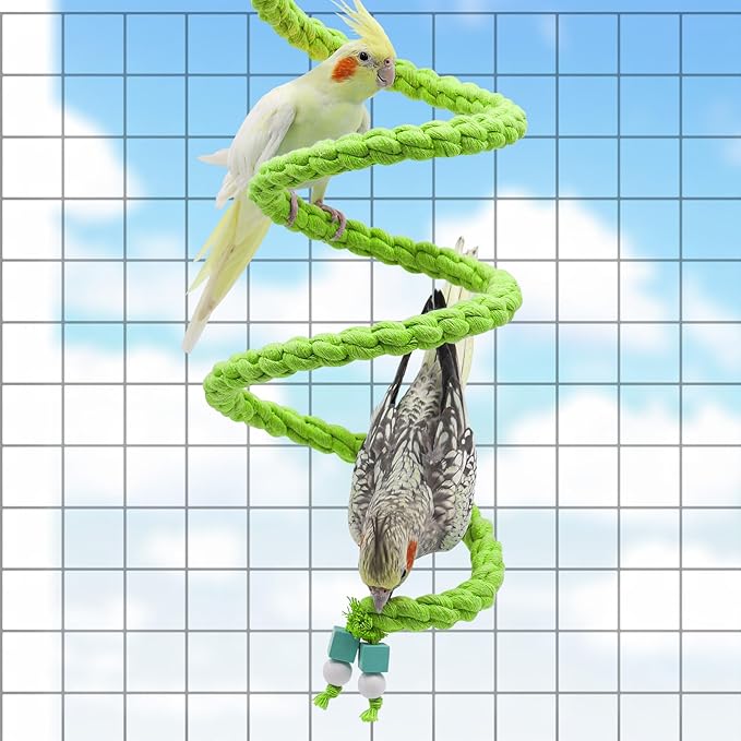 59 Inches Spiral Rope Perch, Swing, Cage Stand Pole Accessories, Climbing Toy for Parrot Parakeet Budgies Lovebirds Cockatiels (59"/1.5 M)