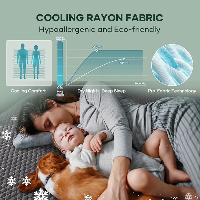 OhGeni 100% Waterproof Mattress Protector, California King-Gray, Fits 6"-20" Mattresses Deep Pocket, Cooling for Taller Person, Breathable Fitted Sheets, Soft Bed Cover, Noiseless, Machine Washable