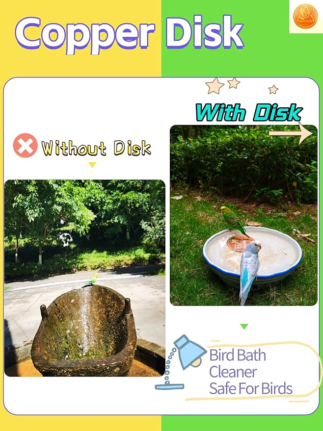 Bird Bath Purification Disk, 99.99% Copper Disc for Bird Bath Copper Disk Cleaner Safe for Outside Birds Fountain Disc Accessories, Fit for Outdoor Birdbath Bowl (2 pcs)