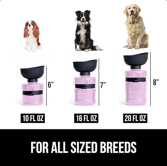 GORILLA GRIP Dog Water Bottle, Portable Water Bowl Dispenser for Dogs, 16 oz Leak Proof Pet Travel Squeeze Bottles, Food Grade Silicone, to Go Puppy Essentials, Hiking Camping Trip Accessories, Pink