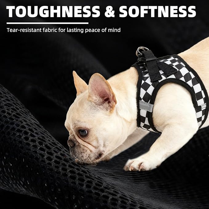PUPTECK Adjustable Dog Harness Collar and Leash Set Step in No Pull Pet Harness for Small Medium Dogs Puppy and Cats Outdoor Walking Running, Checkered Black&White M