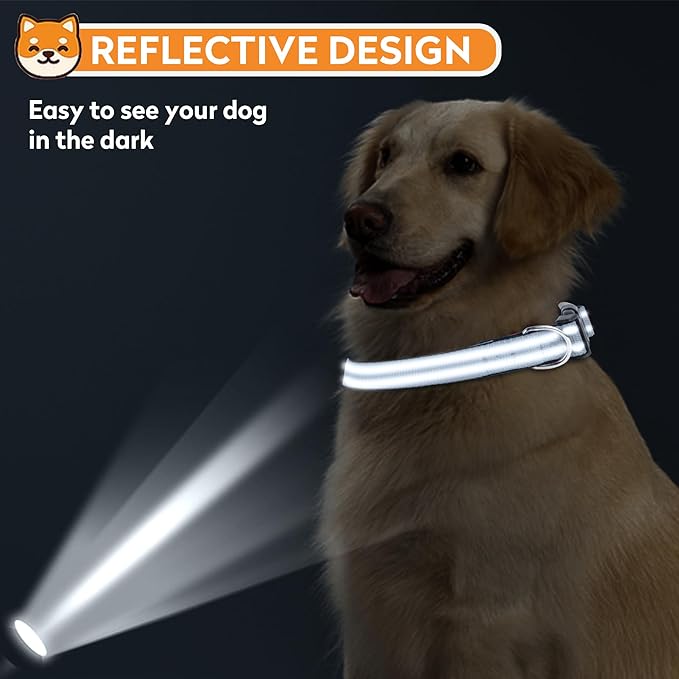 Reflective Dog Collar, Adjustable Soft Neoprene Padded Nylon Pet Collars with Buckle for Extra Large Dogs, Gray,XL