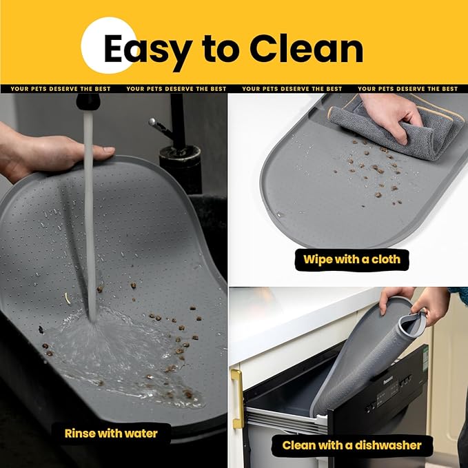 Dog Food Mat,1/2 Inch Raised Edges Cat Feeding Mat for Spill Containment,BPA-Free Silicone Pet Food Mats for Floor Waterproof,Rubber Dog Placemats for Food and Water Bowls(Grey,24"x16")