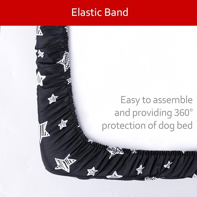 Waterproof Dog Bed Covers Replacement Washable Pet Hair Easy to Remove, Noiseless Quilted Puppy Pet Bed Cover Lovely Black Star Print 44x54 Inches, for Dog/Cat, Cover Only