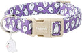 Faygarsle Halloween Dog Collar with Charm, Purple with Ghost Pattern, for Small Medium Large Dogs S