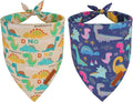 ADOGGYGO Dinosaur Dog Bandanas 2 Pack, Reversible Colorful Animal Pet Scarf, Premium Fabric, Adjustable Fit Yellow Blue Dinosaur Bandanas for Medium Large Dogs (Large)