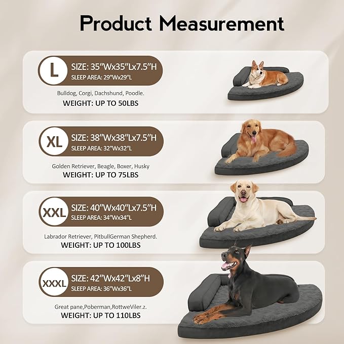 Large Dog Bed - XL Orthopedic Egg-Crate Memory Foam Dog Beds with Removable Washable Cover, Waterproof Pet Beds with Non-Slip Bottom, Dark Grey