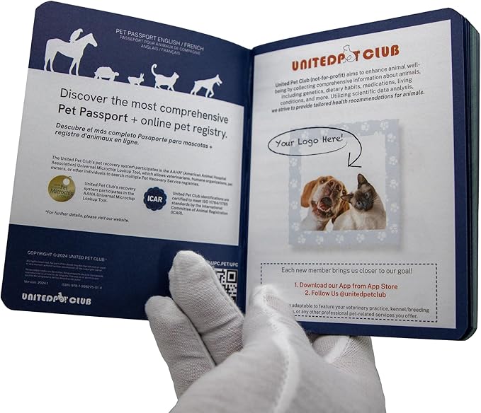 Color Premium PU Leather stitch-sewn Pet Passport Medical Record for Pet Health and Vaccination English + Spanish for Cat, Dog, Puppy and Kitten (Blue, Single)