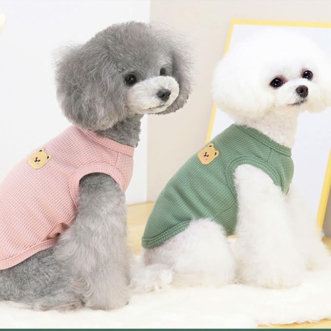 Cotton Dog & Cat Shirt Summer Lightweight Pet T-Shirts Soft Breathable Stretchy Tee Sleeveless Vest Dog Apparel for Small Dogs, 3PCS Yellow, Green, Light Pink