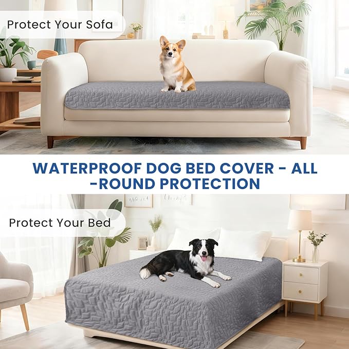 Waterproof Dog Bed Cover Pet Blanket, Soft Couch Cover for Dogs Washable, Non-Slip Dog Blanket Protect Furniture Couch Sofa Car for Puppy Large Dogs Cat (82x102 Inch, Light Grey)