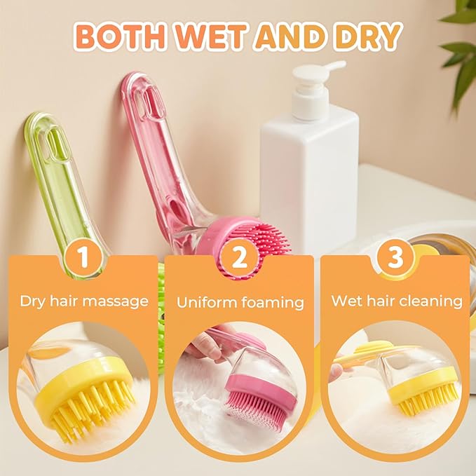 Pet Bath Brush, 2025 New 2 in 1 Dog Bath Brush with Built-in Shampoo Dispenser, Pet Wash Brush for Bathing Dog Grooming Massage Brush for Long Short Haired Dogs Cats Shower (Blue, Fine teeth)