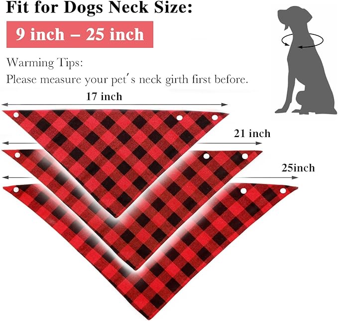 Christmas Plaid Bandana with Button, Fall Soft Cotton Triangle Dog Scarf Kerchief - Adjustable, Washable, Dual Layer for Small to Extra Large Dogs, Boys & Girls