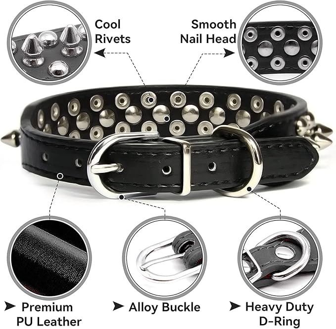 Spiked Dog Collar Soft Pu Leather Mushrooms Rivet Spike Studded Puppy Adjustable Pet Collars for Small Breeds (M, White)