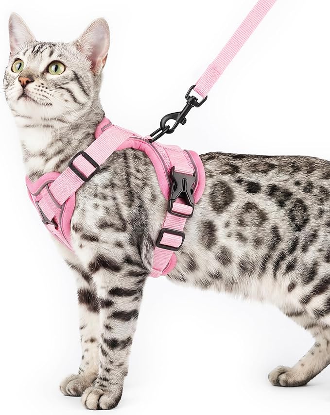 Cat Harness and Leash Set Escape Proof Tactical Extra Large Kitten Harness Emotional Support Cat Vest, Pink, XL
