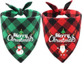 Christmas Dog Bandanas Classic Plaid Triangle Holiday Scarf with Santa and Snowman Print,Winter Pet Outfit for Boy and Girl Dogs,Red Green Plaid Dog Costume for Medium to Large Dogs