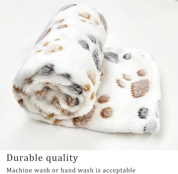 1 Pack 3 Blankets Super Soft Fluffy Premium Fleece Pet Blanket Flannel Paw Printed Throw for Dog Puppy Cat (Small 23x16'', Dark Coffee, Brown, Purple)
