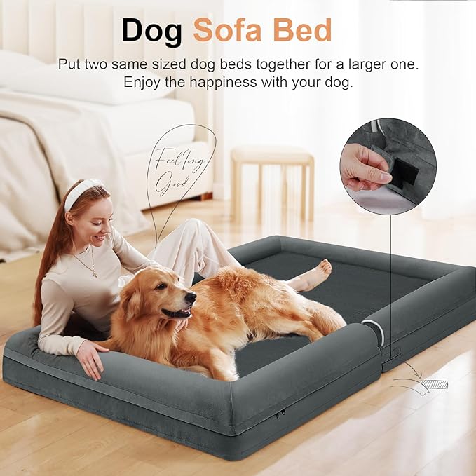 Large Dog Bed Orthopedic Washable: Beds Bolster XL Bed Big XLarge Dogs Memory Foam Couch Sofa Waterproof with Removable Cover - Dark Grey