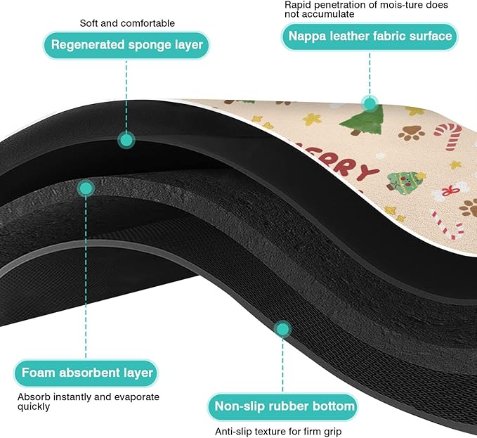 Christmas Dog Food & Water Mat, Paw Prints Santa Claus Snowman Xmas Pet Feeding Mat for Floor Non-Slip Waterproof, Super Absorbent Cat Bowl Mat, Easy to Clean Pet Placemat,12" × 20"