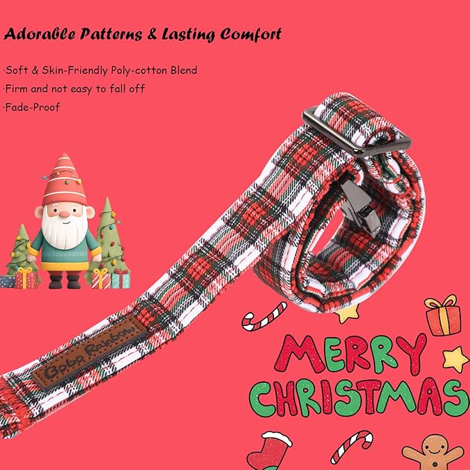 Christmas Dog Collar, Red Plaid Cotton Collars with Bow Adjustable Pet Collar Premium Metal Buckle, Christmas Puppy Necklace for X-Small Girl and Boy Dogs