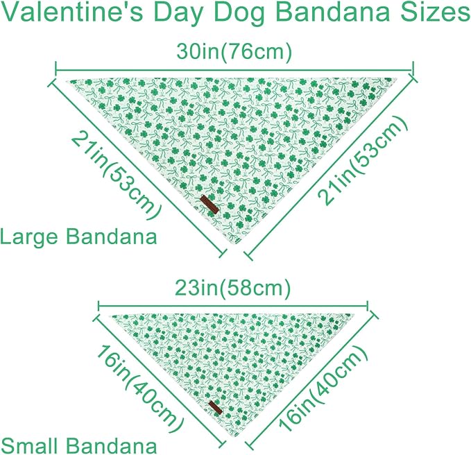 St. Patrick's Dog Bandana, UP URARA PUP Shamrock Triangle Bid, Clover and Bow Pattern Scarf for Medium Large Dogs, Cotton Kerchief for Girl Boy Puppies, Cute Spring Green Bandana,S