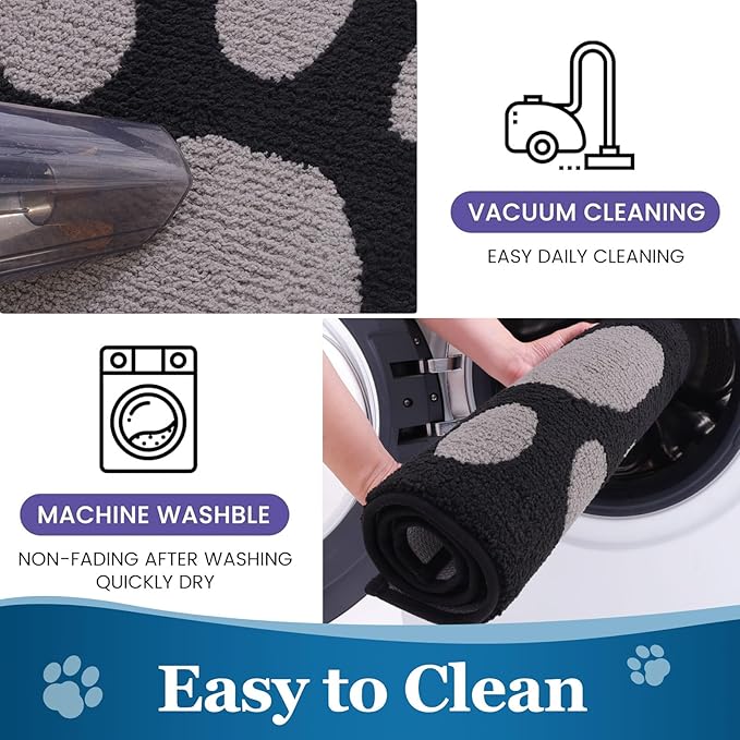 Buganda Dog Door Mat for Muddy Paws, Absorbent Dirt Trapper Washable Indoor Doormats, Non Slip Low-Profile Mud Mat for Dogs, Front Entrance Doormat for Inside Floor (36x24 Inches, Black and Grey)