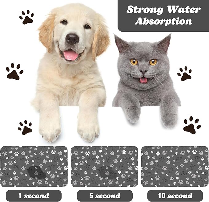 Dog Food Mat, Absorbent Water Bowl Mats Cat Pet Feeding Placemats Dark Gray 16 * 24 inch